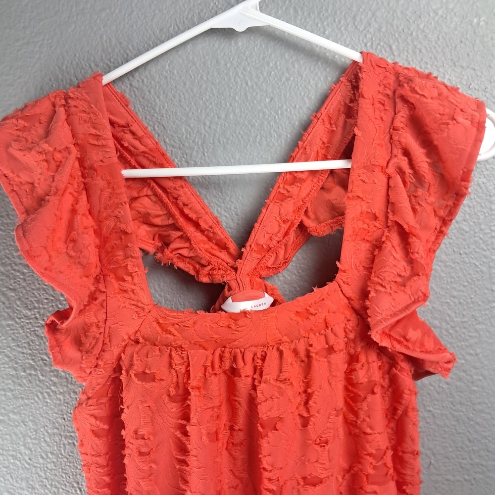 Lauren Conrad Coral Top Ruffle Sleeve Textured Blouse Casual Cute Size S NWT - Picture 2 of 11